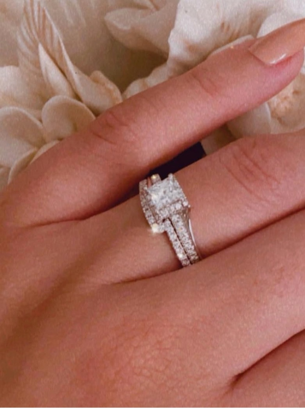 White Gold Diamond Halo Engagement Ring - White